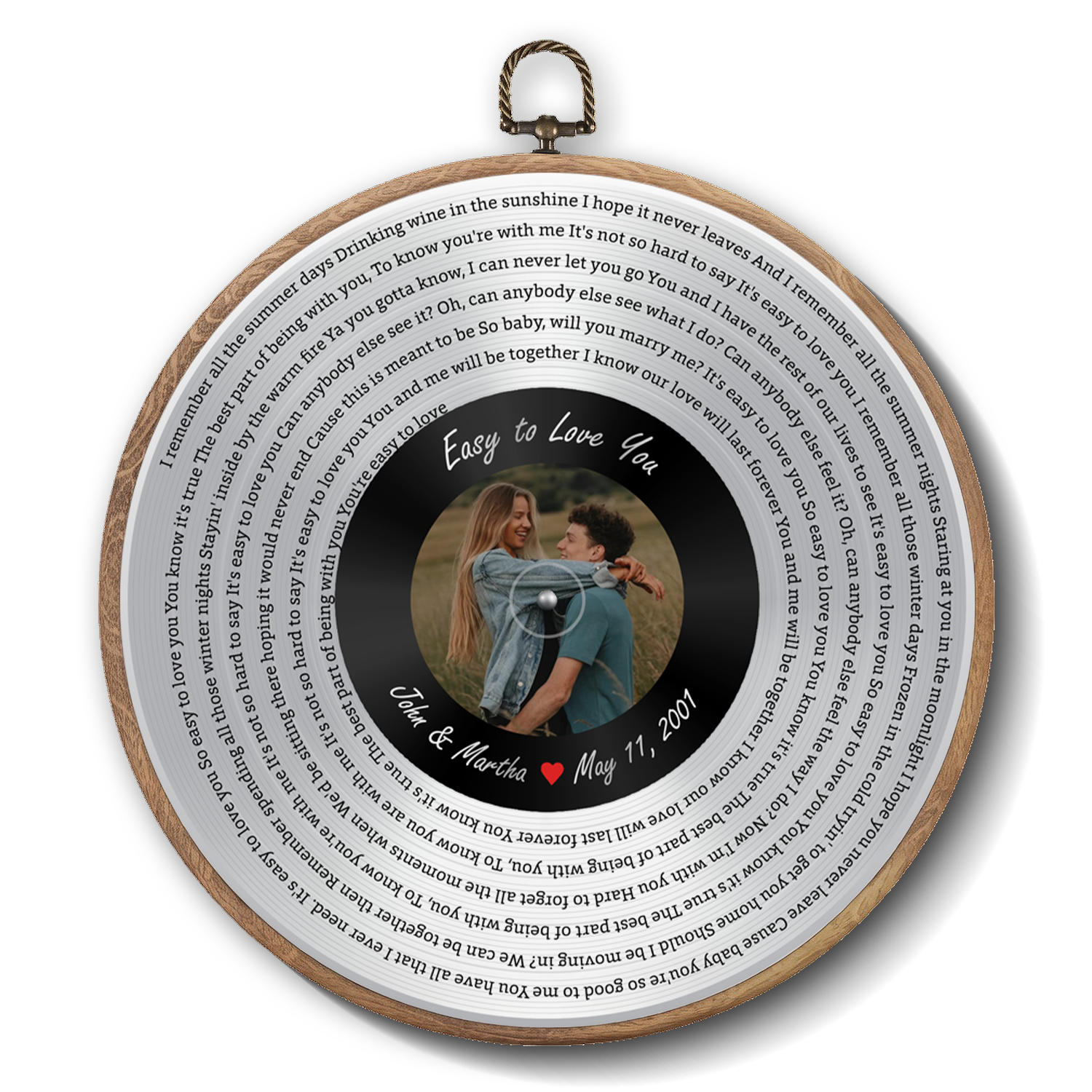 Personalized Song Lyrics Vinyl Record - Framed Round Wall Art - KAMI06