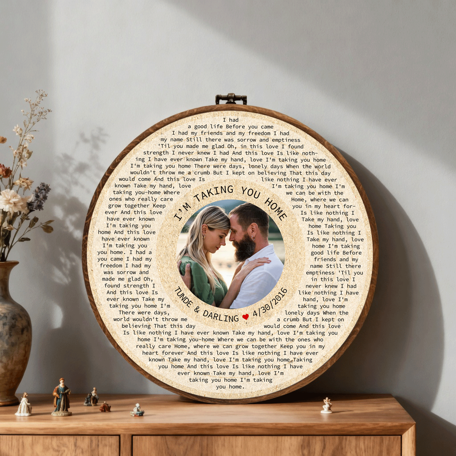 Personalized Song Lyrics Vinyl Record - Framed Round Wall Art - KAMI09