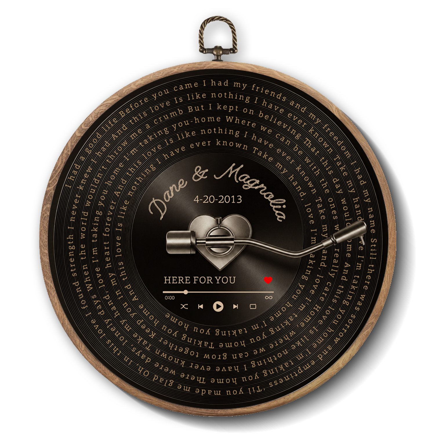 Personalized Song Lyrics Vinyl Record - Framed Round Wall Art - KAMI16
