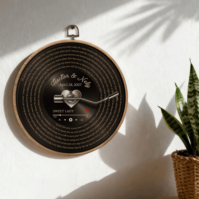 Personalized Song Lyrics Vinyl Record - Framed Round Wall Art - KAMI16