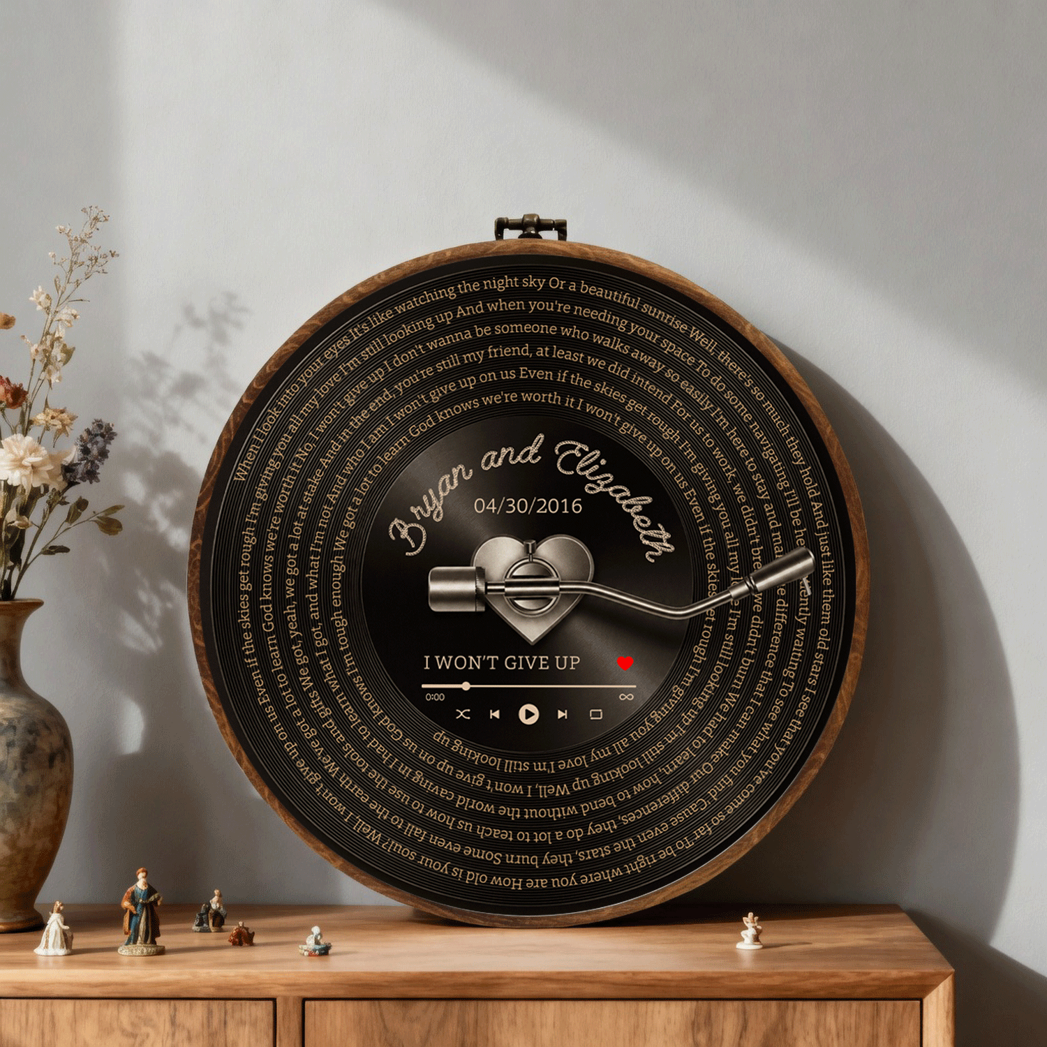 Personalized Song Lyrics Vinyl Record - Framed Round Wall Art - KAMI16