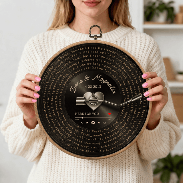 Personalized Song Lyrics Vinyl Record - Framed Round Wall Art - KAMI16