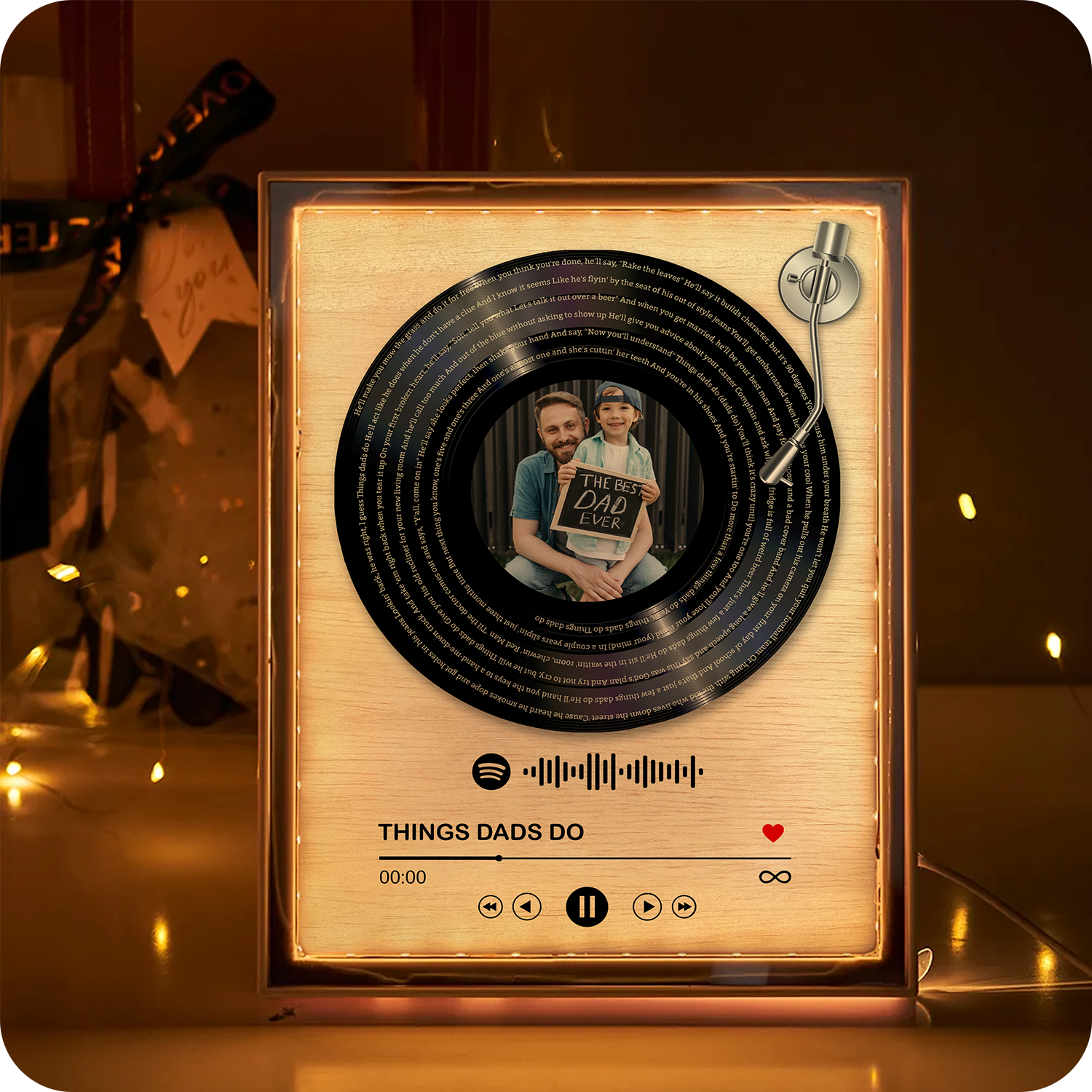 Personalized Vinyl Record with Photo, Lyrics & Song - LED Mirror Frame Lamp