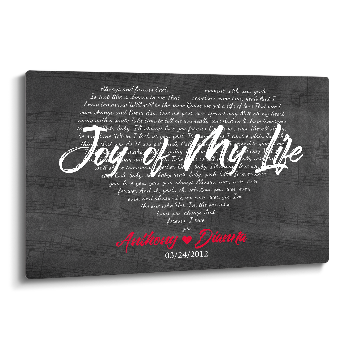 Personalized Heart Shape Song Lyrics Metal Print