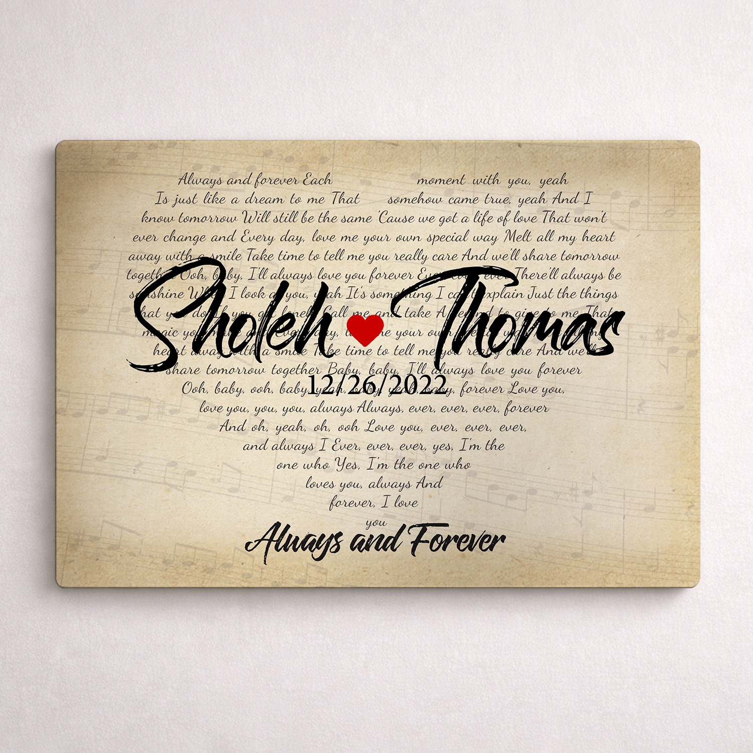 Personalized Vintage Song Lyrics Metal Print