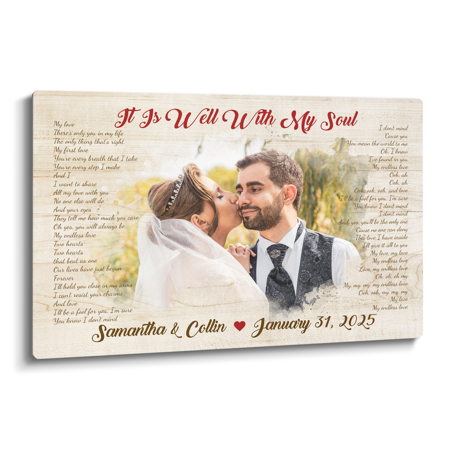 Personalized Wedding Photo & Song Lyrics Metal Print