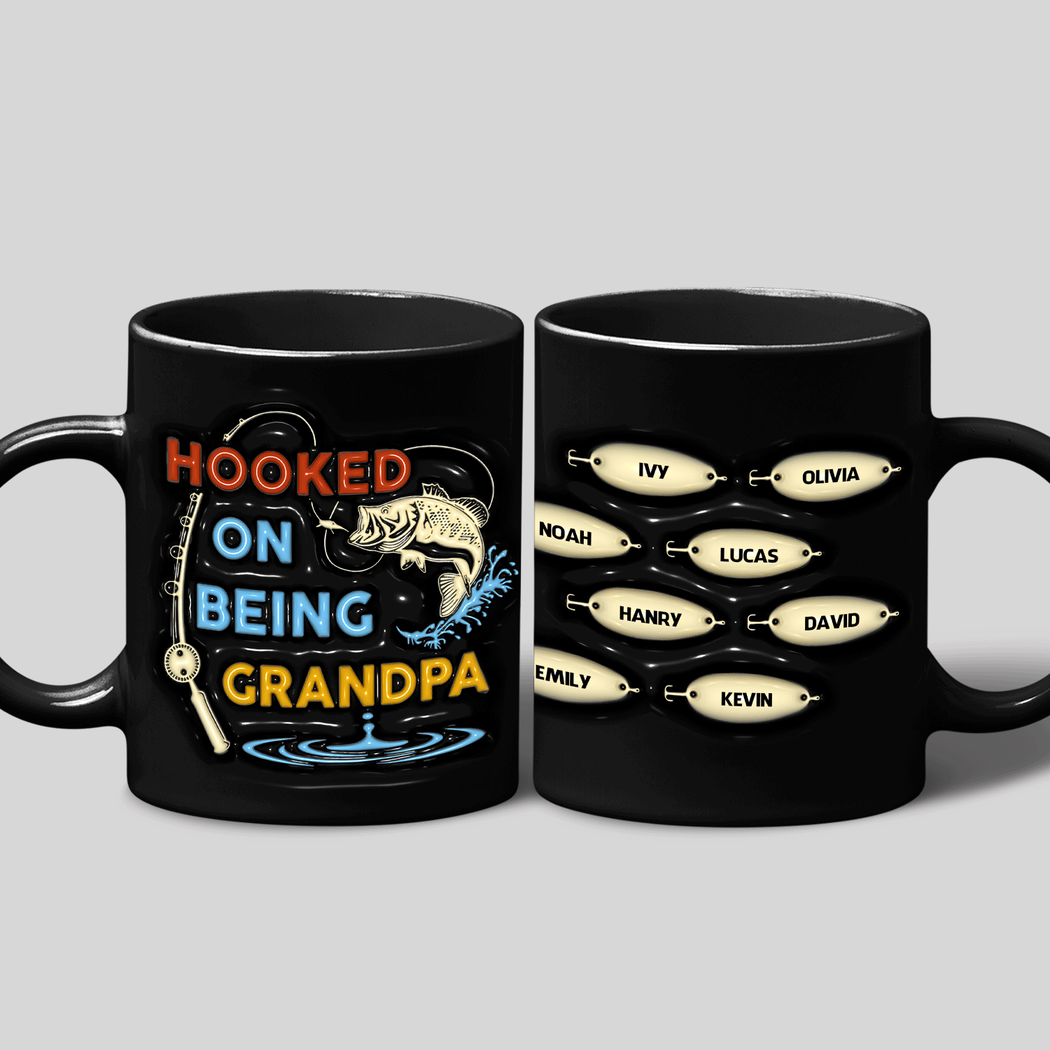 Hooked on being Grandpa, Custom 3D Inflated Effect Printed Mug
