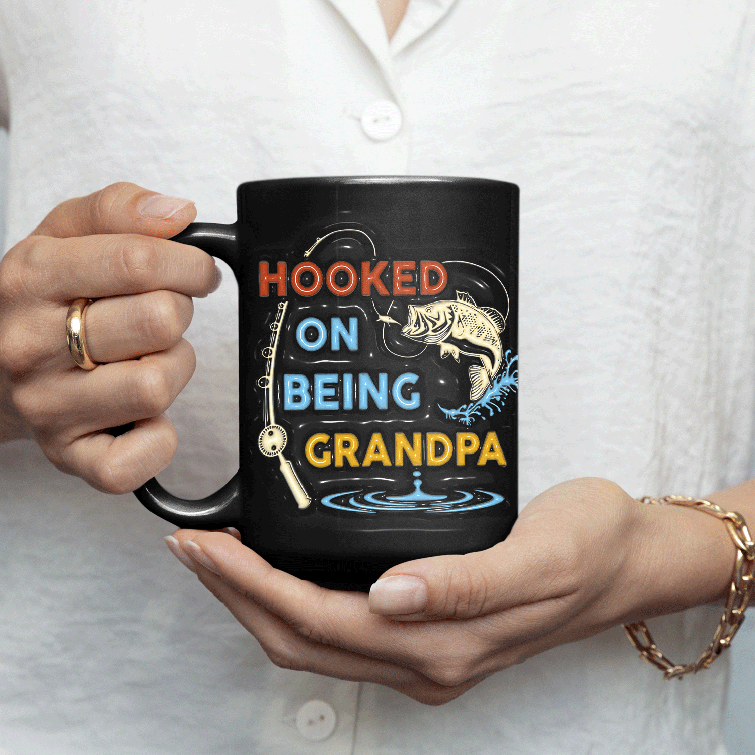 Hooked on being Grandpa, Custom 3D Inflated Effect Printed Mug