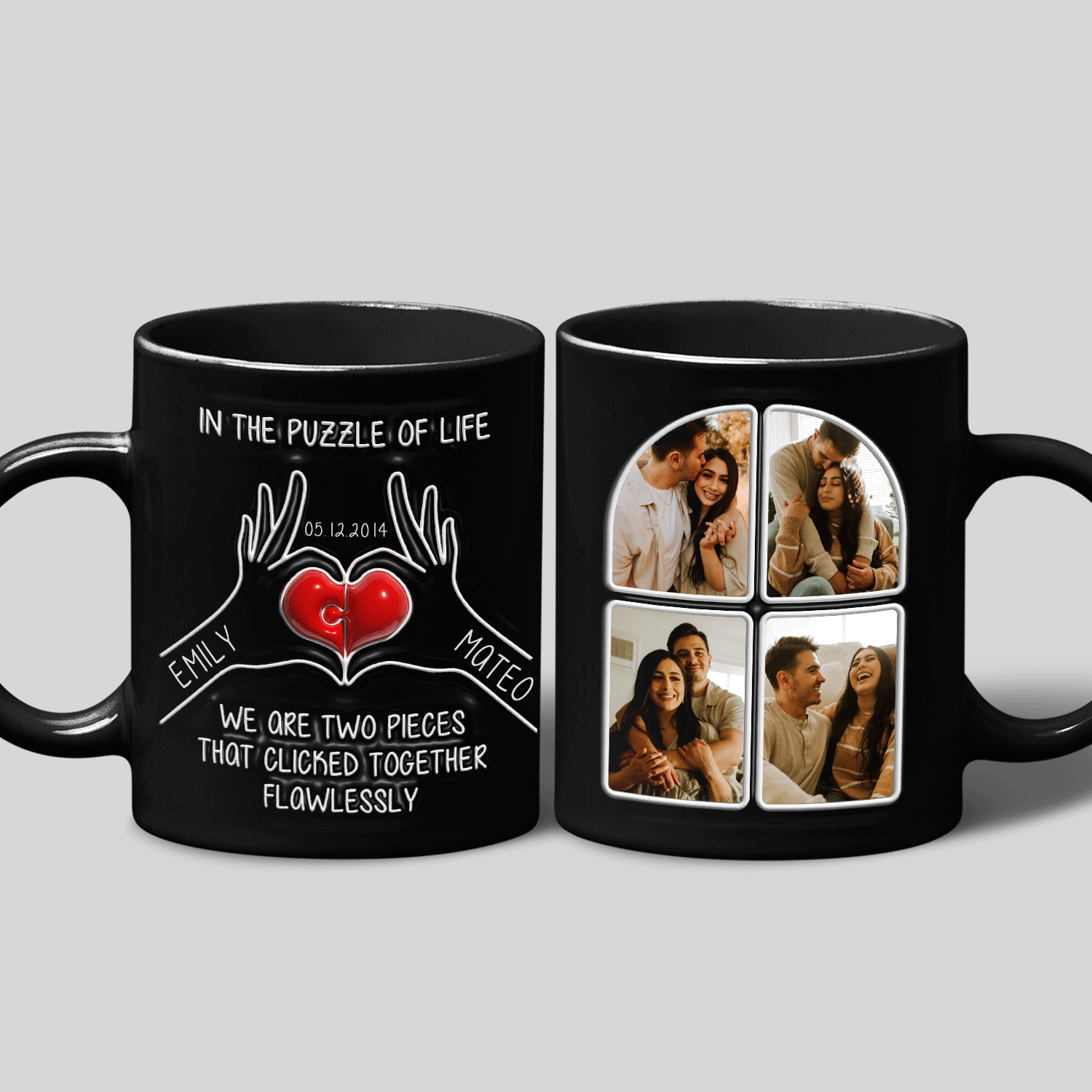 Heart Puzzle Couple Custom 3D Inflated Effect Printed Photo Mug