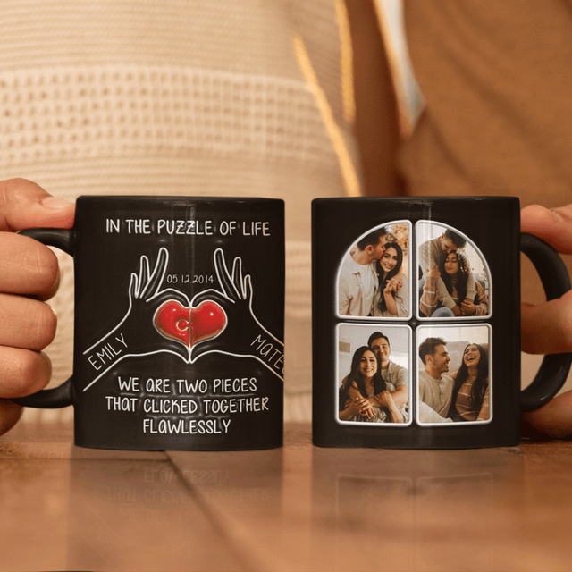 Heart Puzzle Couple Custom 3D Inflated Effect Printed Photo Mug