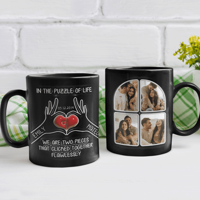 Heart Puzzle Couple Custom 3D Inflated Effect Printed Photo Mug