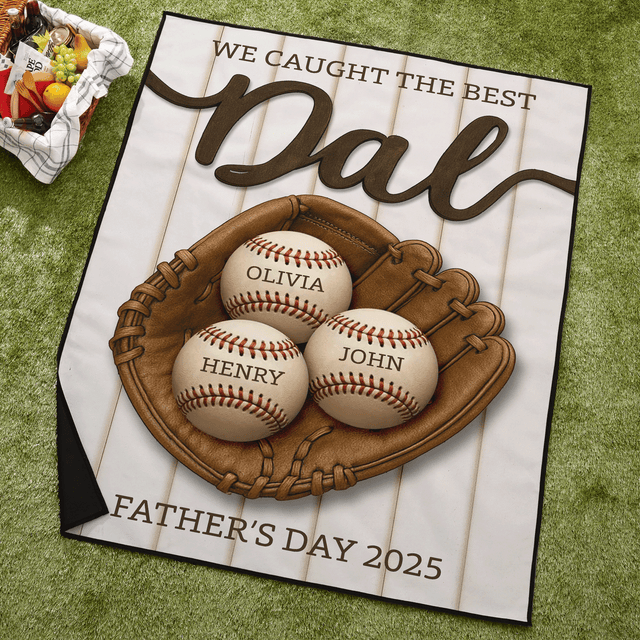 We Caught the Best Dad – Custom Baseball Themed Picnic Blanket