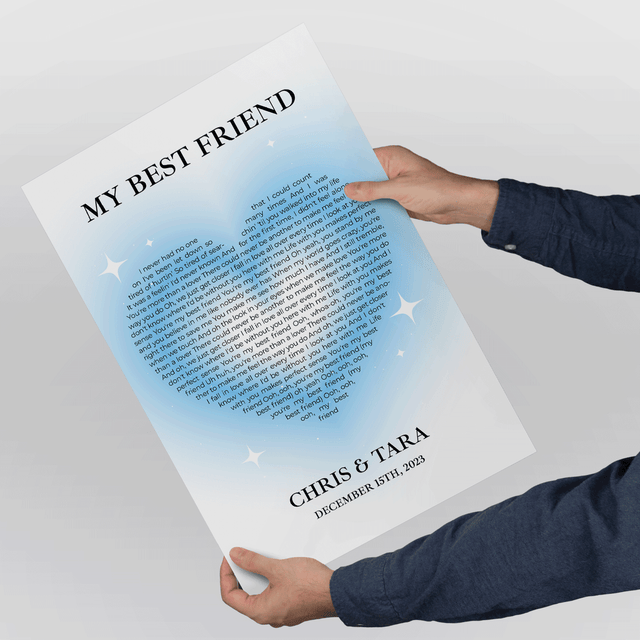 Ice Blue Heart Shaped Framed Art Print, Custom Song Lyrics & Name