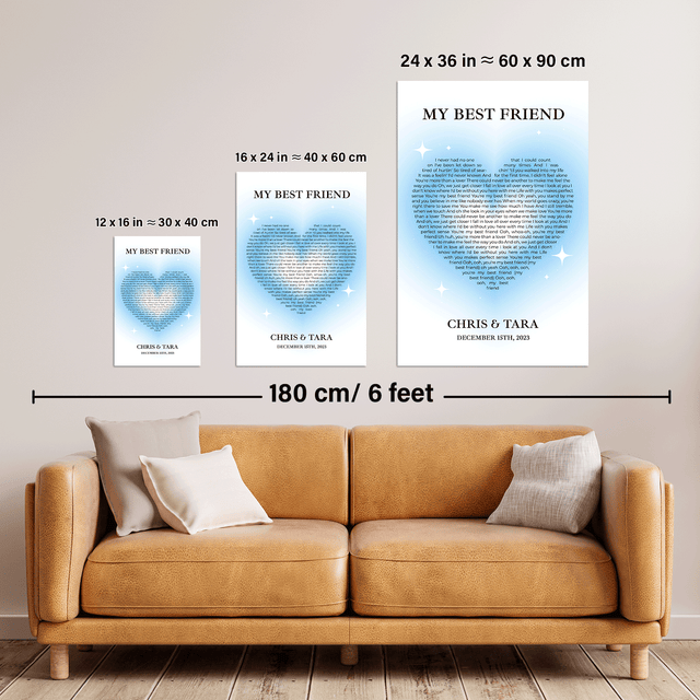 Ice Blue Heart Shaped Framed Art Print, Custom Song Lyrics & Name