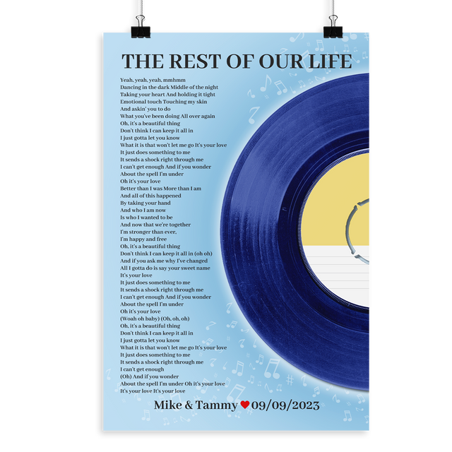 Personalized Favorite Song Lyrics Vinyl Record Print, Ice Blue Framed Art Print