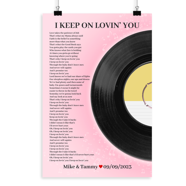 Personalized Song Lyrics Vinyl Record, Tickled Pink Framed Art Print