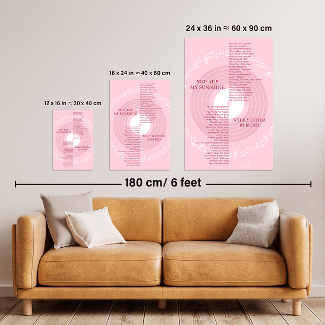 Pastel Pink Vinyl Record Framed Art Print, Personalized Song Lyrics