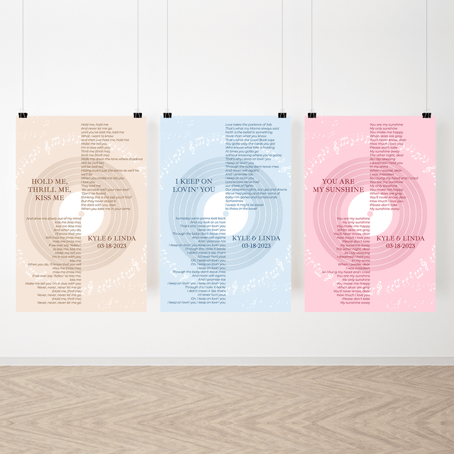 Pastel Sand Minimalist Vinyl Record, Custom Song Lyrics Framed Art Print