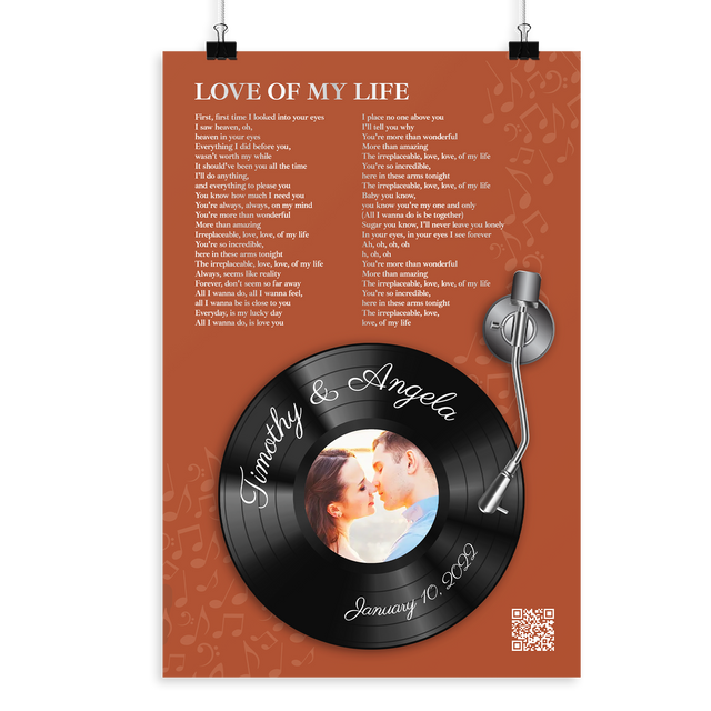 Rusti Orange Vinyl Record Lyrics Framed Art Print, Custom Song & Name