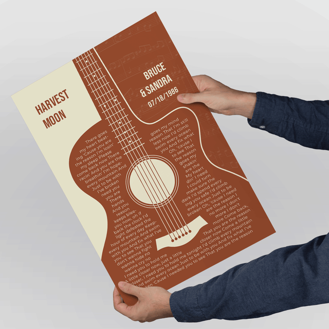 Orange Retro Guitar, Personalized Song Lyrics Framed Art Print