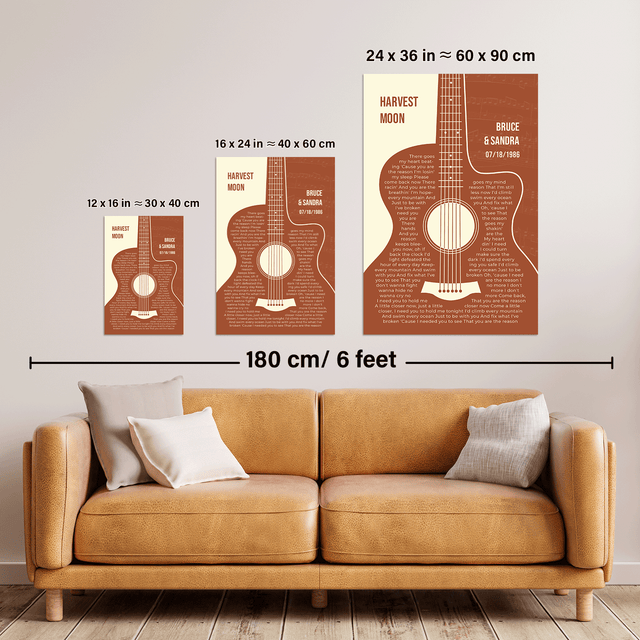 Orange Retro Guitar, Personalized Song Lyrics Framed Art Print