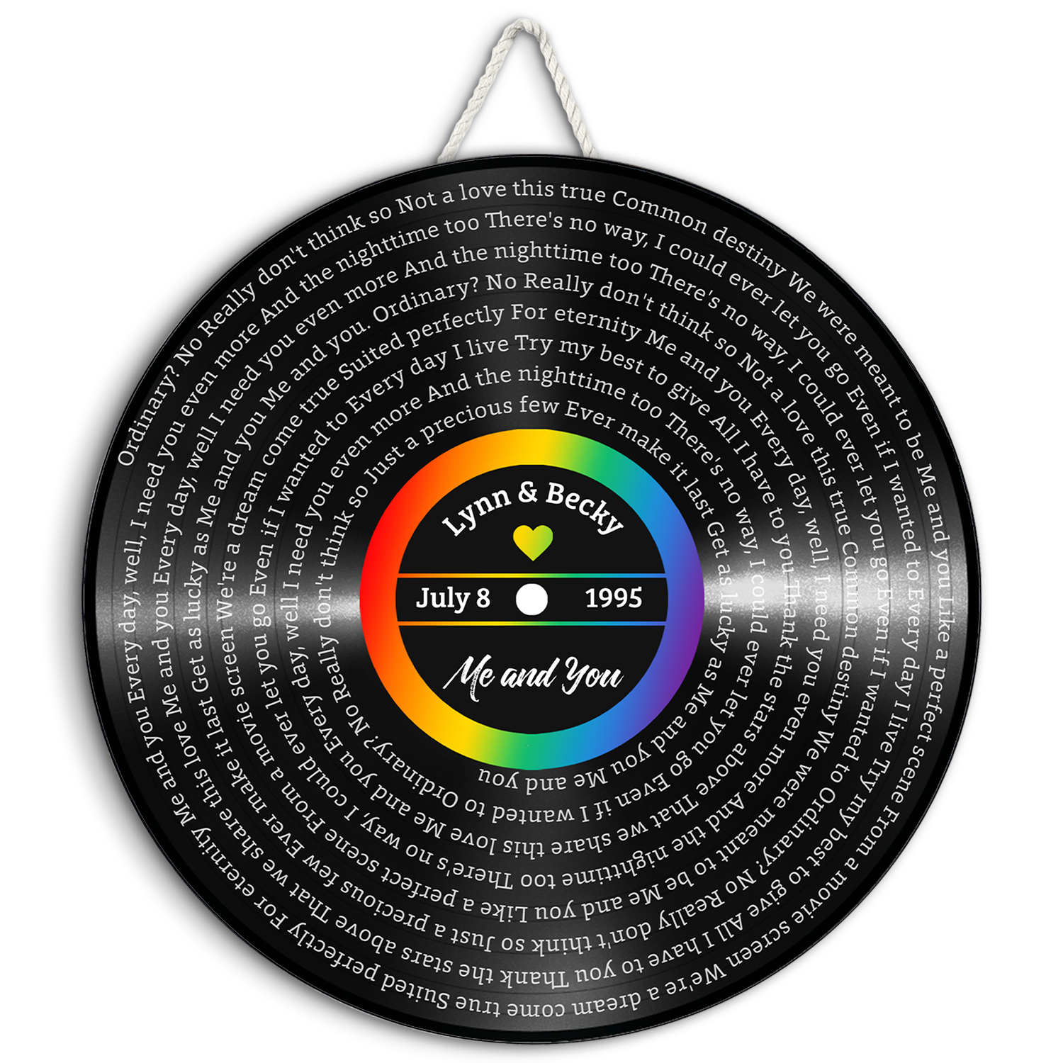 Custom Song Lyrics, Vinyl Record Art, LGBT Rainbow Style, Customizable Song Name And Text Round Wood Sign