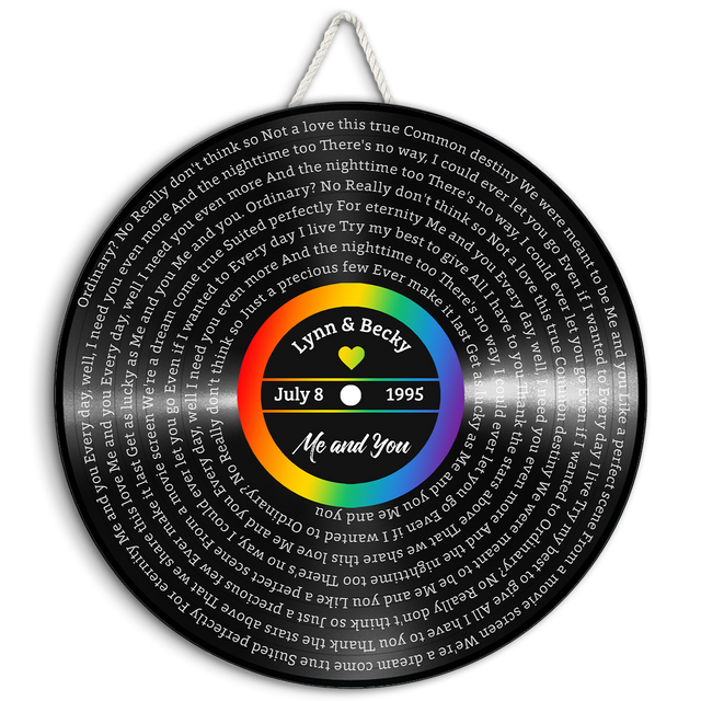 Custom Song Lyrics, Vinyl Record Art, LGBT Rainbow Style, Customizable Song Name And Text Round Wood Sign