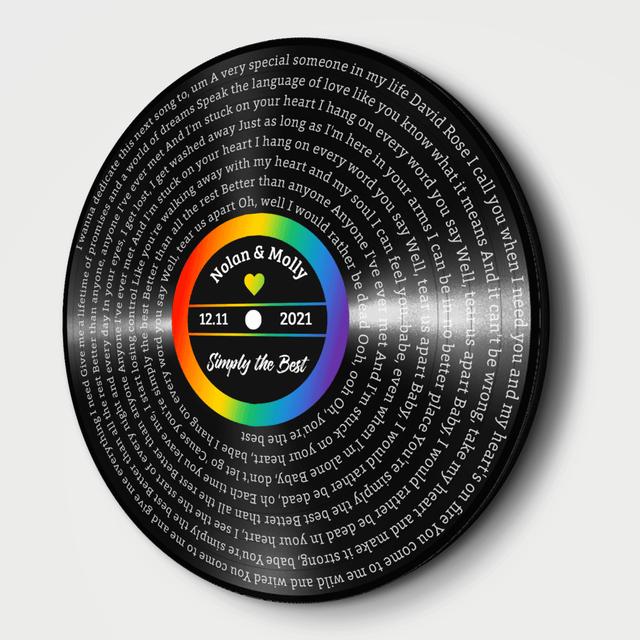 Custom Song Lyrics, Vinyl Record Art, LGBT Rainbow Style, Customizable Song Name And Text Round Wood Sign