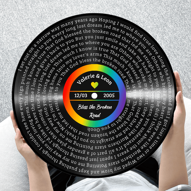 Custom Song Lyrics, Vinyl Record Art, LGBT Rainbow Style, Customizable Song Name And Text Round Wood Sign