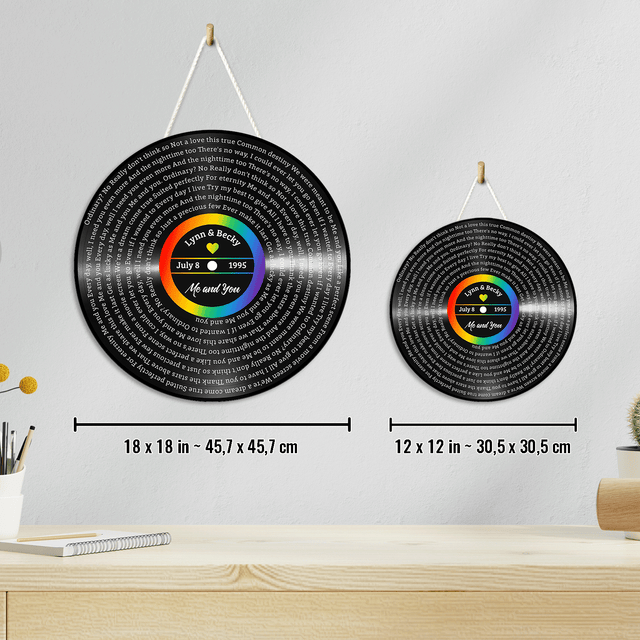 Custom Song Lyrics, Vinyl Record Art, LGBT Rainbow Style, Customizable Song Name And Text Round Wood Sign