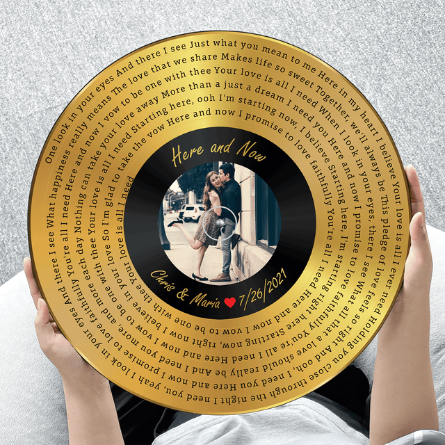 Custom Song Lyrics, Vinyl Record Art, Upload Photo, Customizable Song Name And Text Round Wood Sign