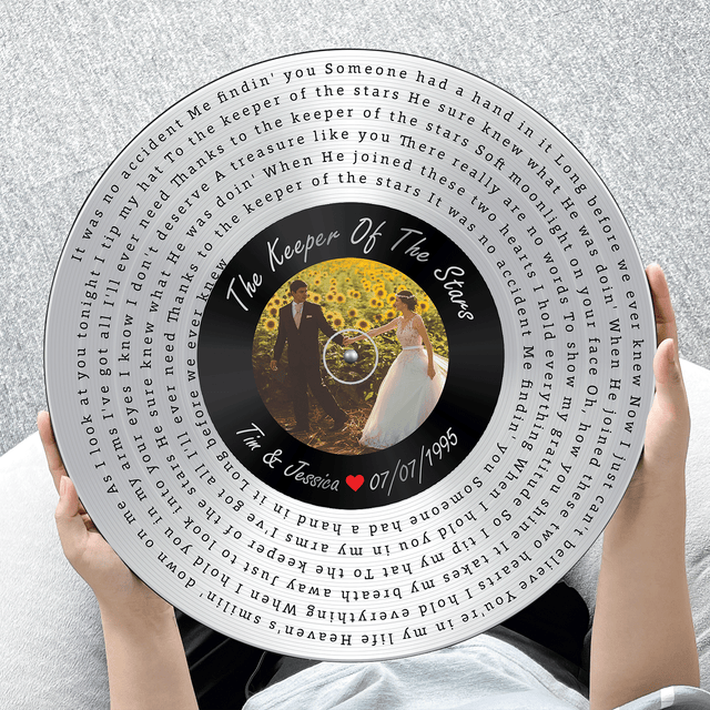 Custom Song Lyrics, Vinyl Record Art, Upload Photo, Customizable Song Name And Text Round Wood Sign