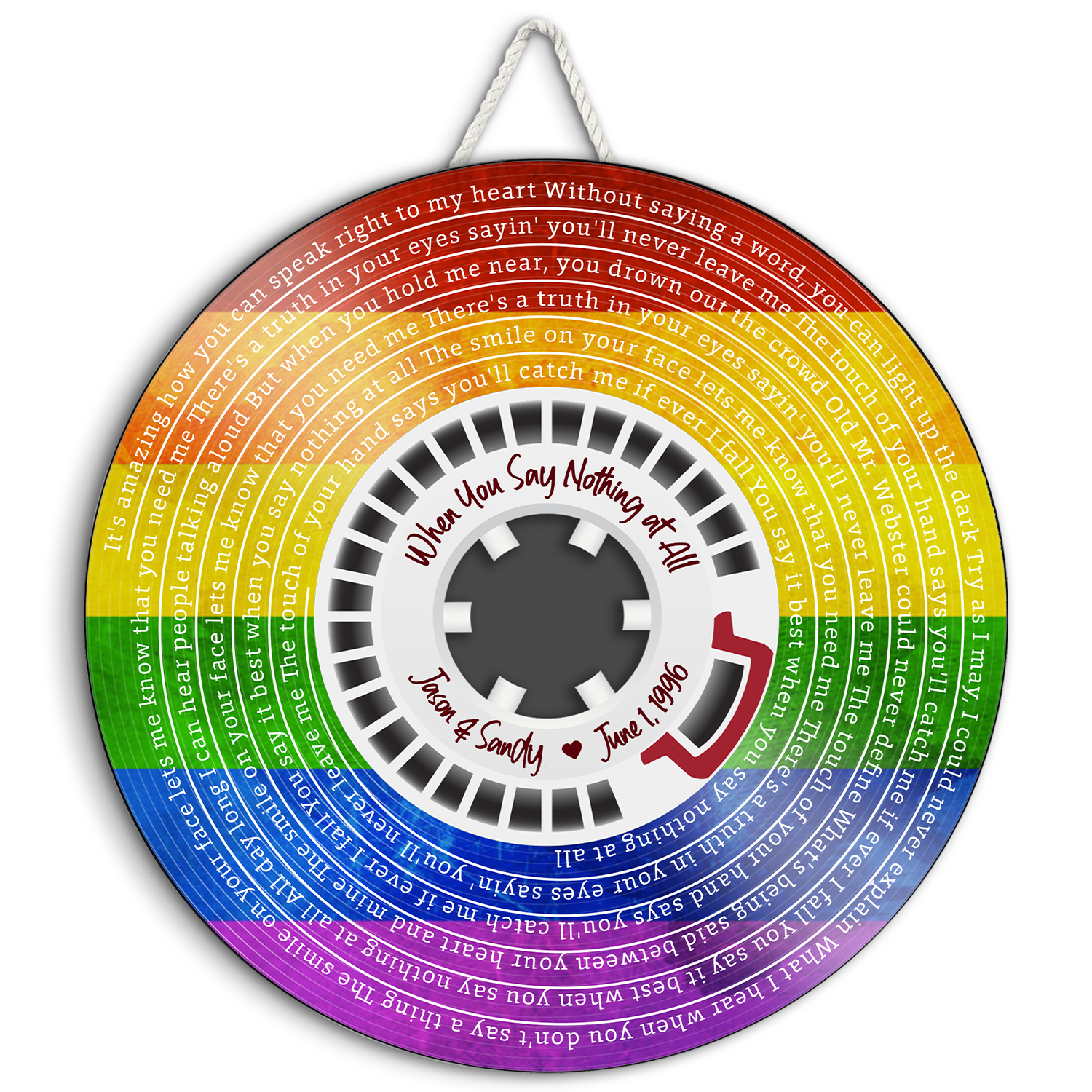 Custom Song Lyrics, Supply Reel Cassette, LGBT Rainbow Art, Customizable Song Name And Text Round Wood Sign