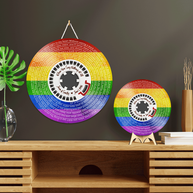 Custom Song Lyrics, Supply Reel Cassette, LGBT Rainbow Art, Customizable Song Name And Text Round Wood Sign