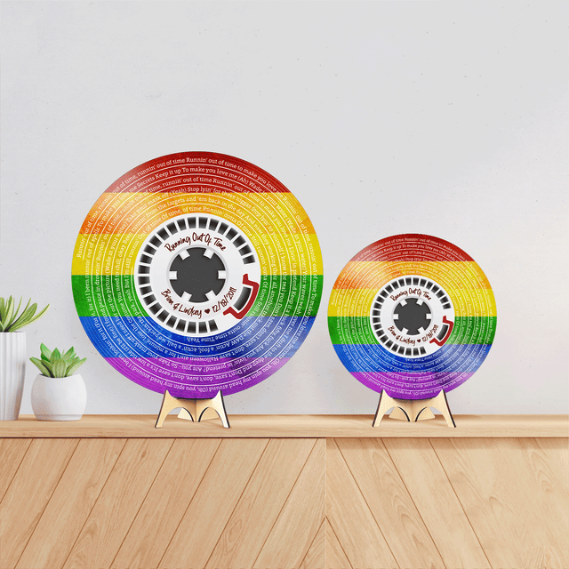 Custom Song Lyrics, Supply Reel Cassette, LGBT Rainbow Art, Customizable Song Name And Text Round Wood Sign