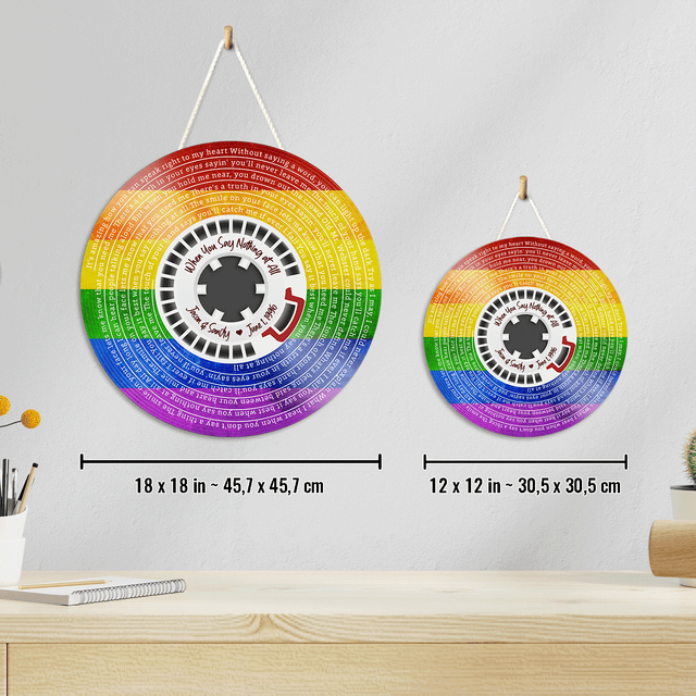 Custom Song Lyrics, Supply Reel Cassette, LGBT Rainbow Art, Customizable Song Name And Text Round Wood Sign