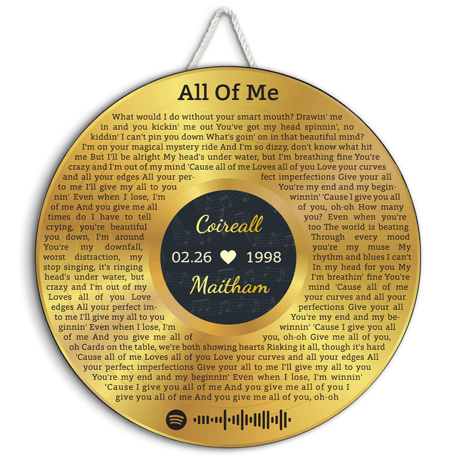 Custom Round Sign, Customizable Song Lyrics And Text, Vinyl Record Art, Gold Style