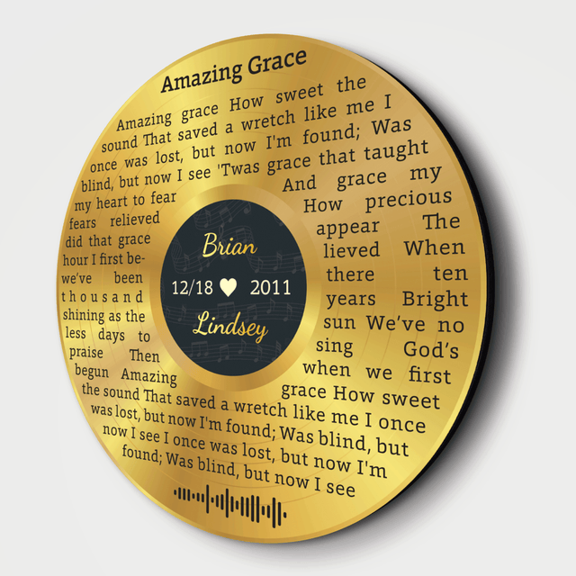 Custom Round Sign, Customizable Song Lyrics And Text, Vinyl Record Art, Gold Style