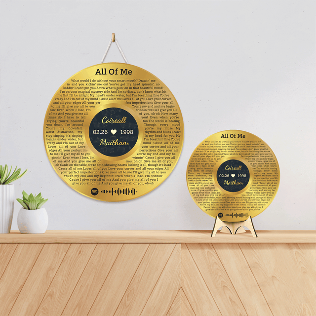 Custom Round Sign, Customizable Song Lyrics And Text, Vinyl Record Art, Gold Style