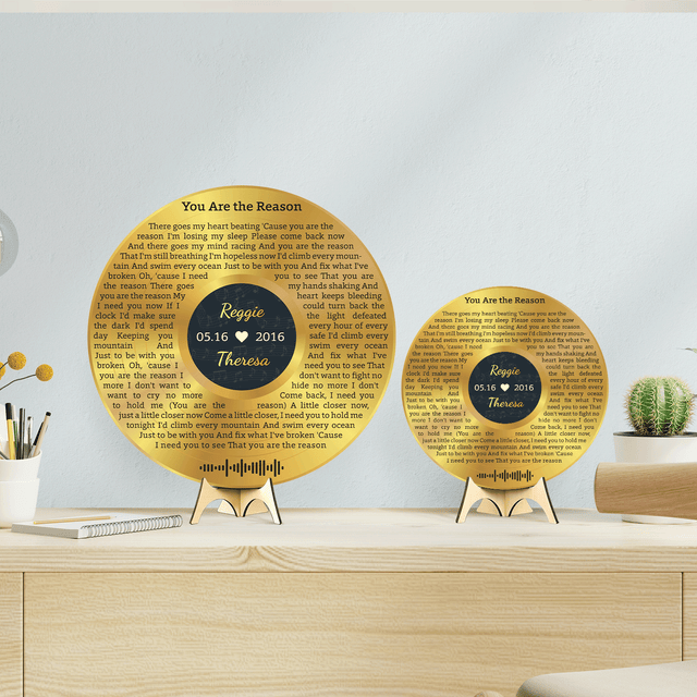 Custom Round Sign, Customizable Song Lyrics And Text, Vinyl Record Art, Gold Style