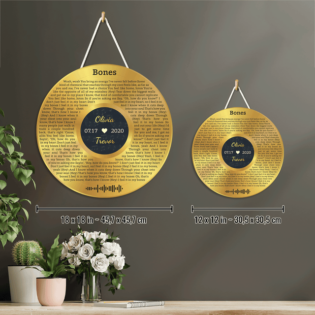 Custom Round Sign, Customizable Song Lyrics And Text, Vinyl Record Art, Gold Style