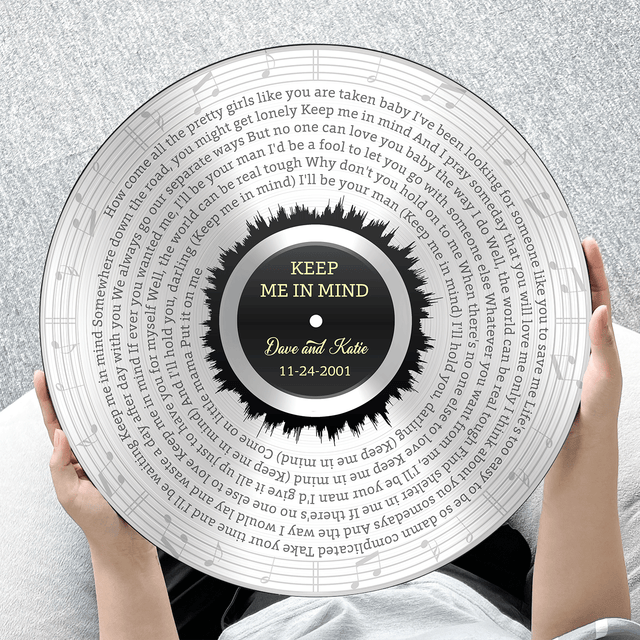 Custom Round Sign, Customizable Song Lyrics And Text, Vinyl Record Art, Silver Style