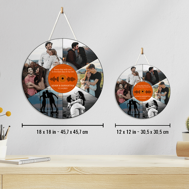 Custom Round Sign, Customizable Photo And Text, Vinyl Record, Gift For Anniversary