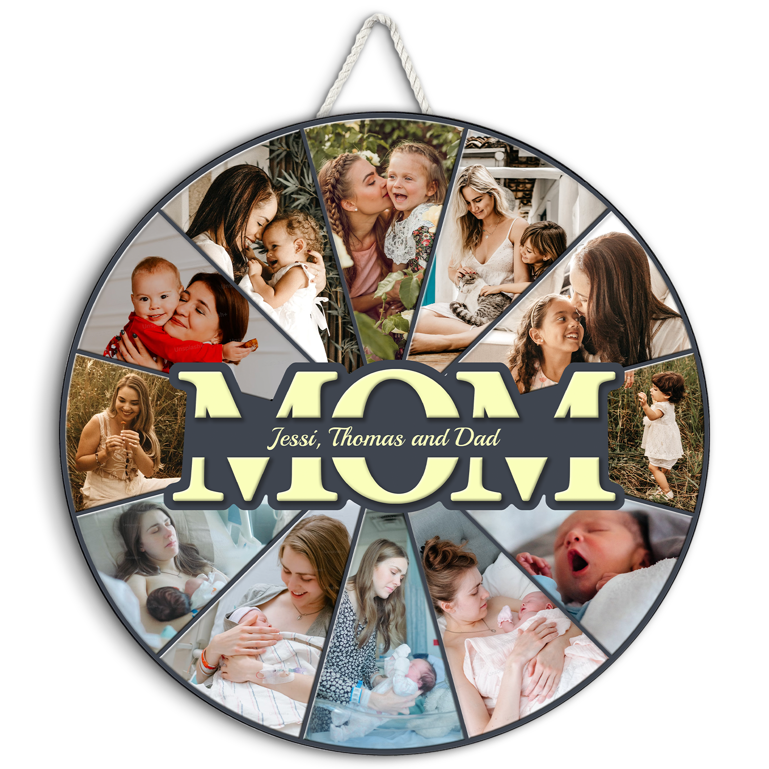 Mom Custom Upload Photo, Customizable Name, Gift For Mother's Day, Round Wood Sign