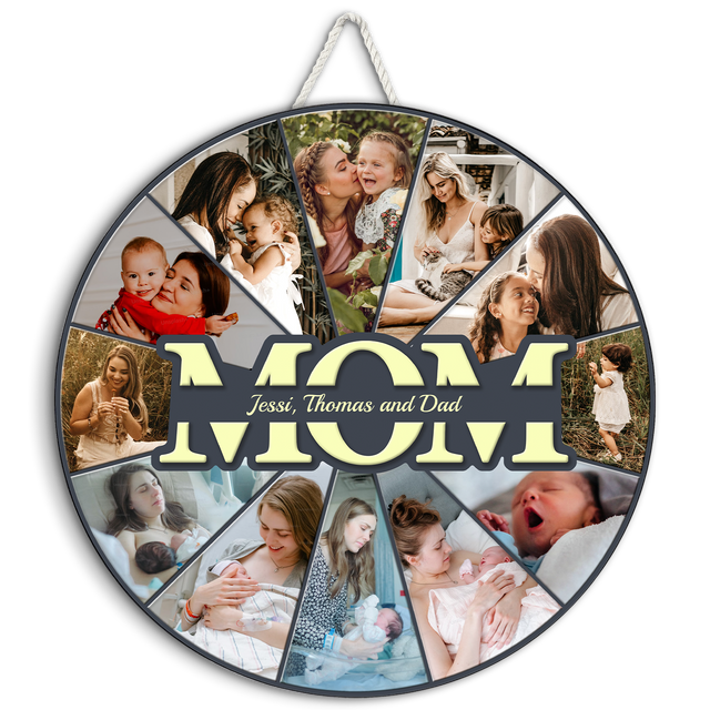 Mom Custom Upload Photo, Customizable Name, Gift For Mother's Day, Round Wood Sign