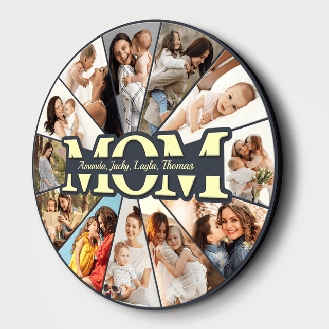 Mom Custom Upload Photo, Customizable Name, Gift For Mother's Day, Round Wood Sign