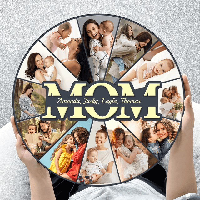 Mom Custom Upload Photo, Customizable Name, Gift For Mother's Day, Round Wood Sign