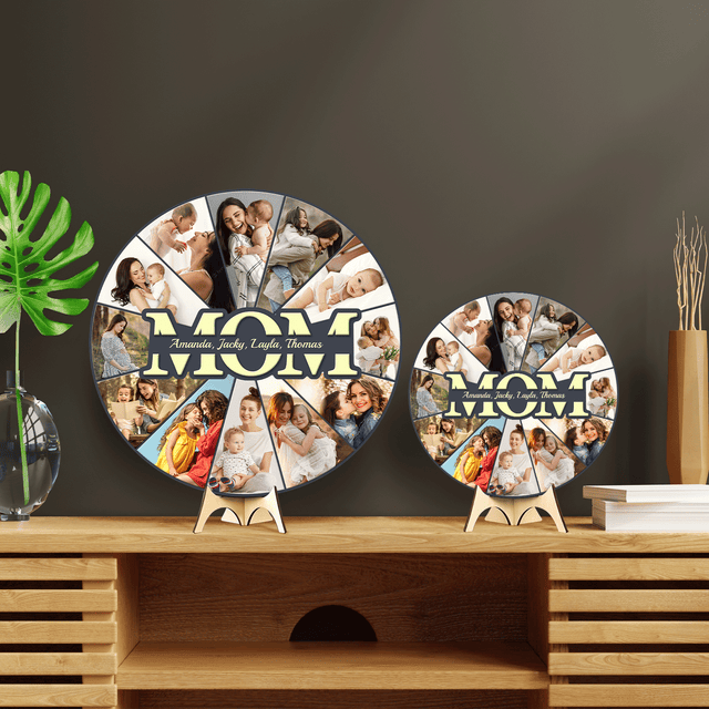 Mom Custom Upload Photo, Customizable Name, Gift For Mother's Day, Round Wood Sign