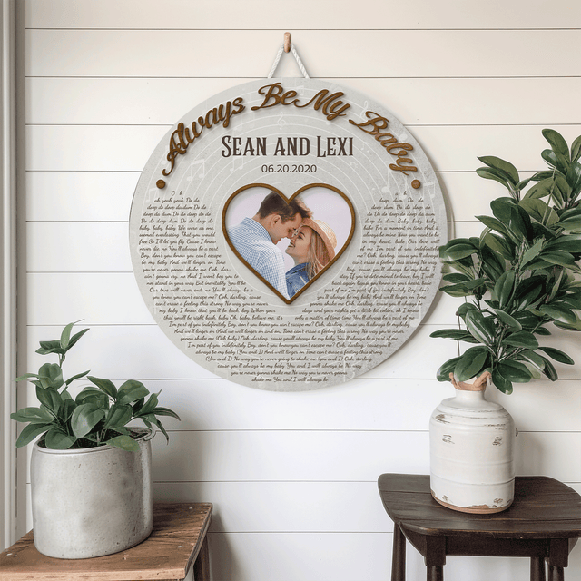 Custom Song Lyrics, Upload Photo, Customizable Song Name And Text Round Wood Sign