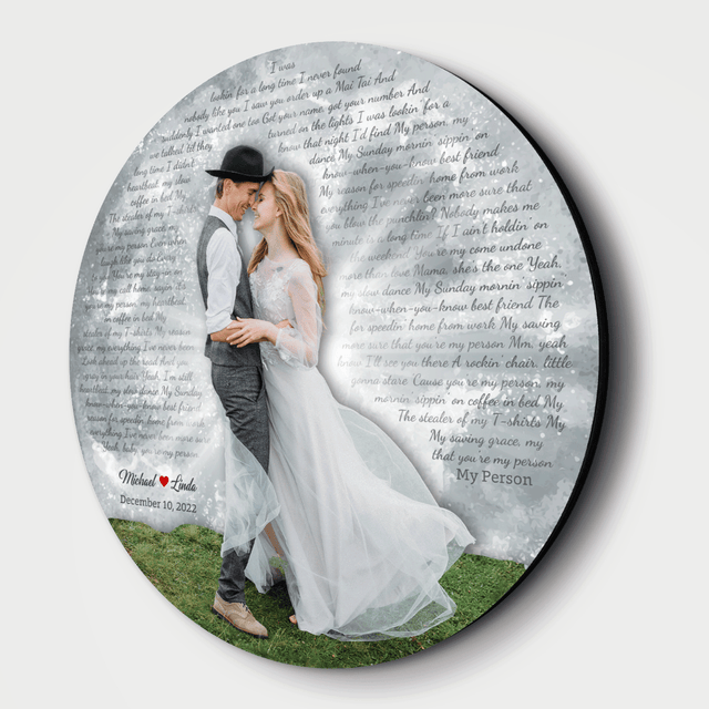 Custom Photo Name Date, Song Lyrics, Round Wood Sign